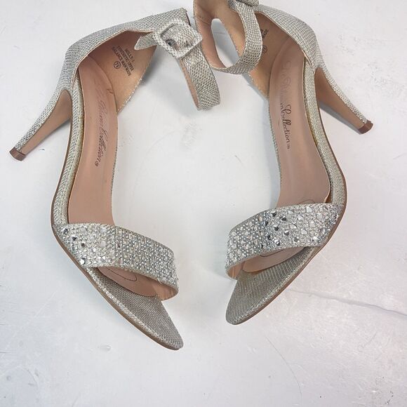 De Blossom Collection Emily Womens Silver Rhinestone Heels Ankle Strap  7.5 - Picture 1 of 9